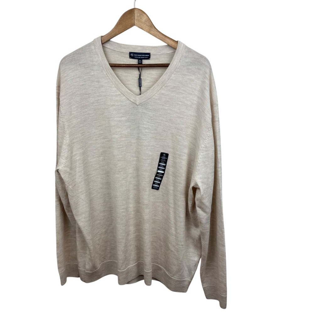 Hart Schaffner Marx Fine Merino Wool V-Neck Sweater size XXL cream ecru